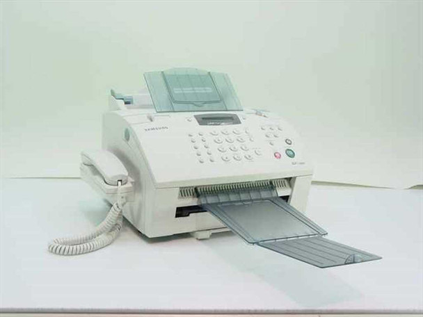 Samsung SF-5100 Laser Plain Paper Facsimile Transceiver – full front view showing handset, keypad, ADF, and paper output tray