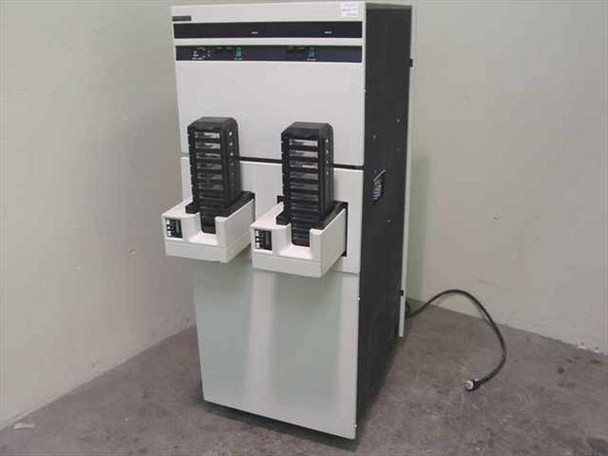 Memorex Telex 5461 tape cartridge subsystem cabinet – front view showing dual tape transport modules extended