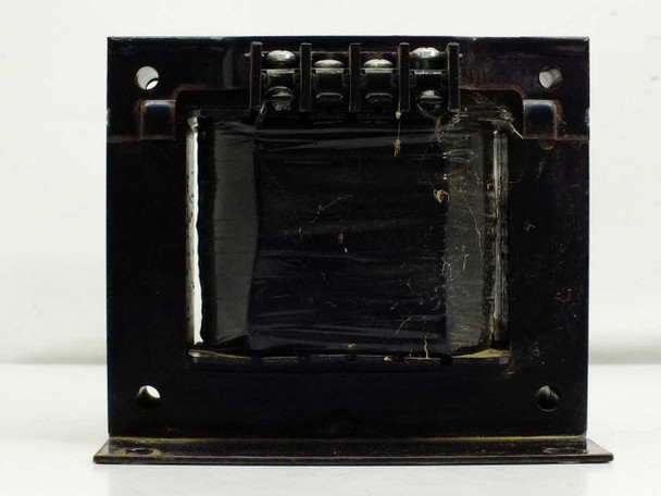 Hammond 127414 Industrial Control Transformer — rear view showing laminated core, secondary terminals, and chassis mounting feet with surface wear