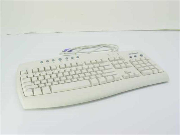Microsoft X08-01062 Internet Keyboard – front top-down view showing full keyset, Internet hotkeys across the top, and PS/2 cable