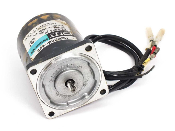 Oriental Motor MSM206-402 Speed Control Motor – angled front view showing nameplate label and worm gear output shaft