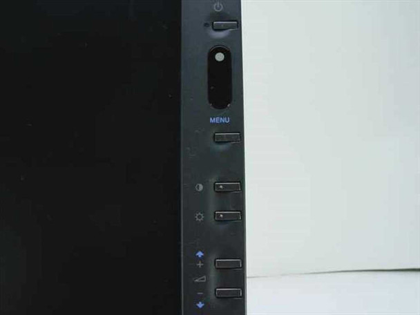 Sony SDM-N50 monitor right-side control panel — close-up of power button, joystick selector, MENU button, brightness and input buttons