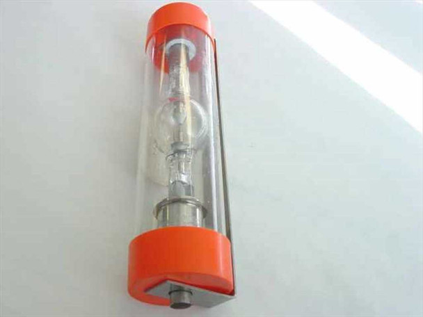 Hanovia L-5442-000 Xenon Arc Lamp standing upright in protective clear transport tube showing arc envelope and electrode assembly — top view