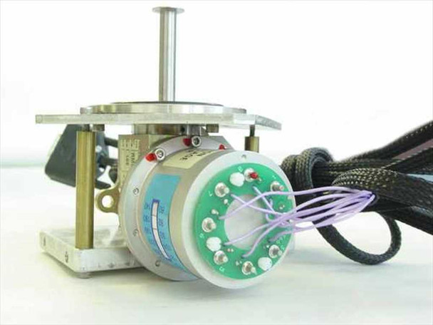 Thales Cryogenics RM5-61/03 Stirling rotary cooler – angled view showing green PCB circuit board on motor body with solder points and purple wires, aluminum bracket legs, and blue identification label