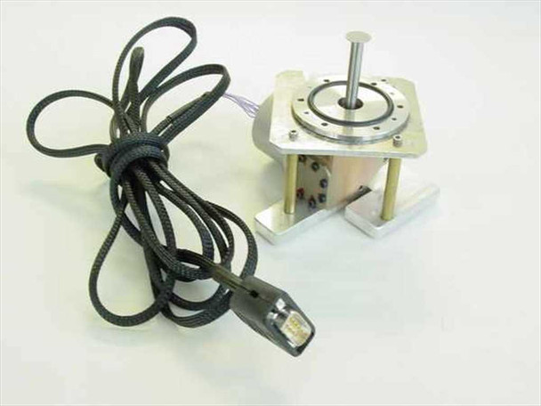 Thales Cryogenics RM5-61/03 Stirling rotary cooler – opposite side view showing bolt pattern on circular flange, aluminum mounting bracket, and braided cable running to a rectangular connector