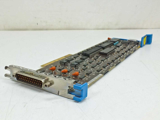 IBM 90X8460 MCA Multi-Protocol Communications Adapter Card – front angle view showing DB25 bracket connector and populated PCB with blue card guides
