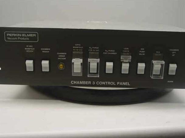 Perkin-Elmer Vacuum Products Chamber 3 Control Panel – full front panel close-up showing all toggle switch labels including Cryo Manifold, N2 Purge, Ion Pump Check, and Chamber Lift controls