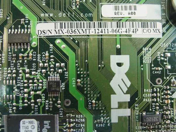 Dell MX-036XMT label close-up showing part number DS/N MX-036XMT-12411-06G-4F4P and REV A00 sticker