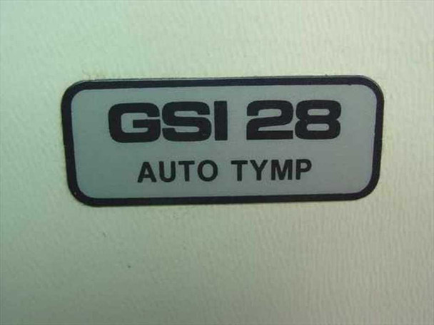 GSI 28 Auto Tymp model label close-up reading 'GSI 28 AUTO TYMP'