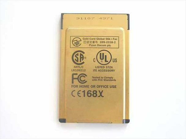 Psion Dacom Gold Card Global S99-2318-2 — rear label showing part number, UL, CSA, FCC, and CE 168X certifications
