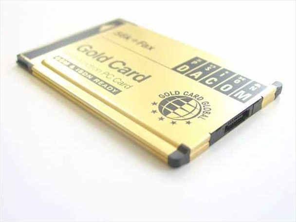 Psion Dacom Gold Card Global S99-2318-2 56K Fax PCMCIA card — angled side view showing card thickness and connector edge