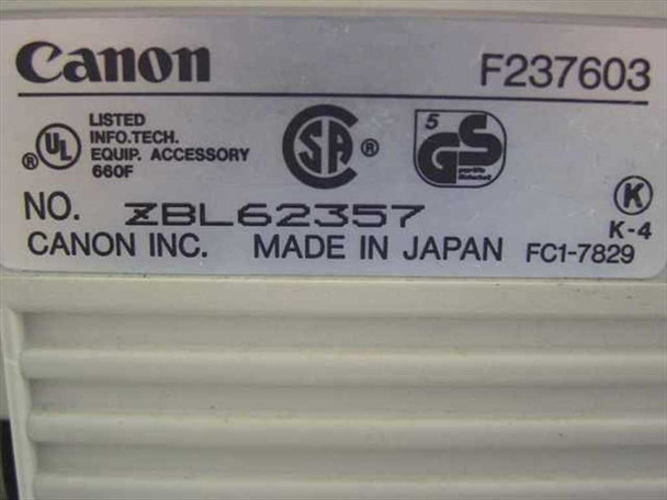 Canon NP6221 rating label showing model ZBL62357, serial F237603, Canon Inc., Made in Japan, UL and CSA certifications