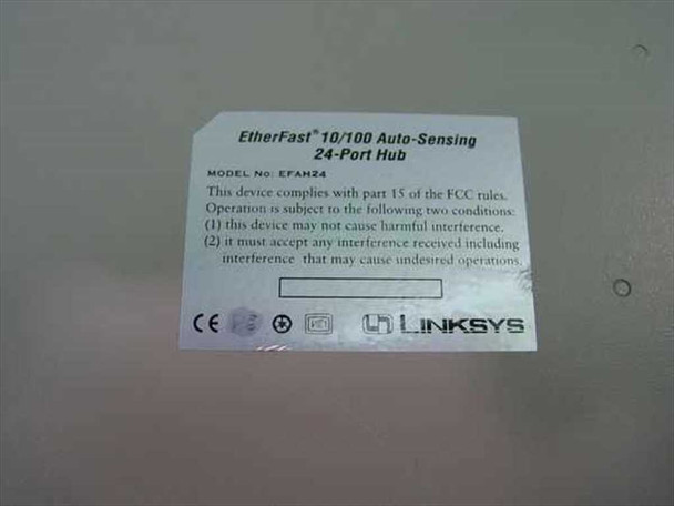Linksys EFAH24 EtherFast 10/100 24-Port Hub — bottom label showing model number EFAH24 and FCC compliance text