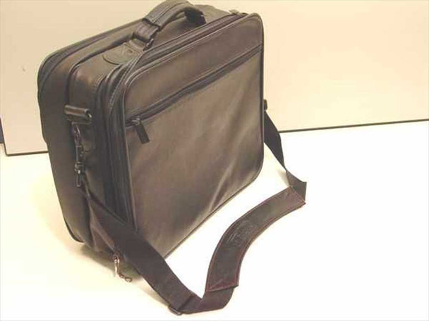 Targus black laptop bag – side profile view showing zipper compartments and shoulder strap