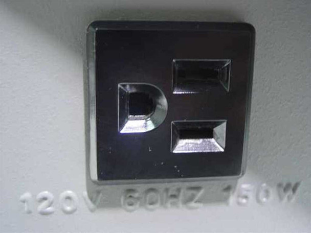 Eiki 3990 BP power inlet closeup – rating plate reads 120V 60HZ 150W with standard IEC-style socket