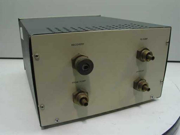 VC 30 Cryostat Flow Control — rear panel showing four brass fittings labeled Recovery, To Pump, From Pump, and Cryostat outlet with ventilation slots on top