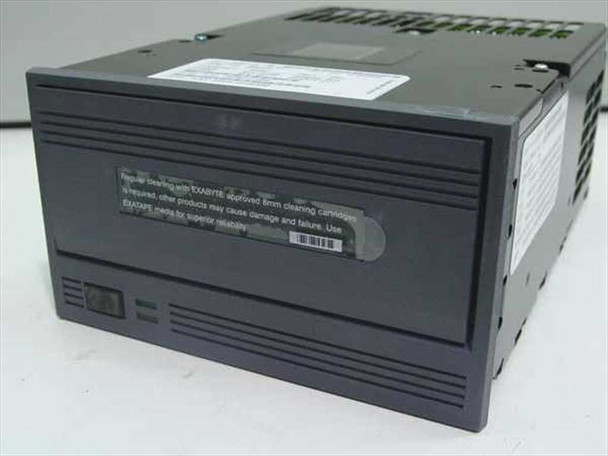 Exabyte EXB-8500CS 8mm SCSI tape drive — front and left-side view showing dark gray 5.25" full-height enclosure with cleaning cartridge label