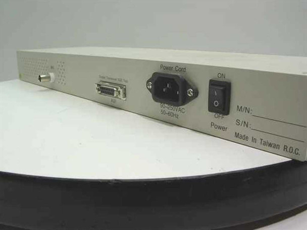 Linksys EEHUB16 rear panel showing IEC AC power inlet (90-250VAC 50-60Hz), rocker power switch, and DB-15 AUI port — Made in Taiwan R.O.C. label visible