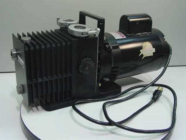Alcatel 1004AC rotary vane vacuum pump – left-side three-quarter view showing power cord, finned pump housing, and Franklin motor