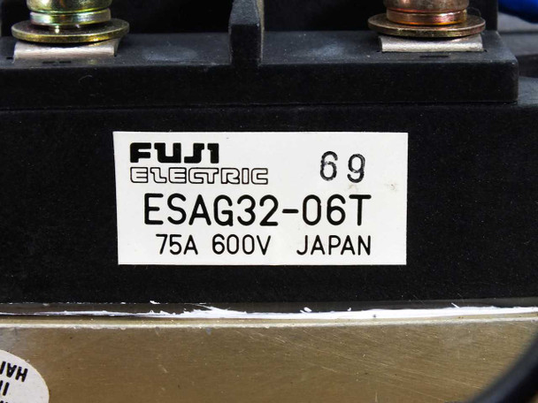 Fuji Electric ESAG32-06T label closeup – showing 75A 600V Japan rating on black IGBT module
