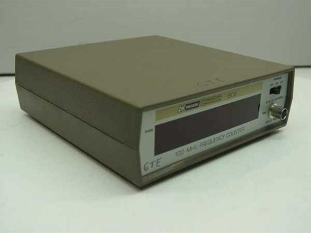 BK Precision Dynascan 1803 100 MHz Frequency Counter — front-left angle view showing LED display, BNC input, and GTE asset label on tan case