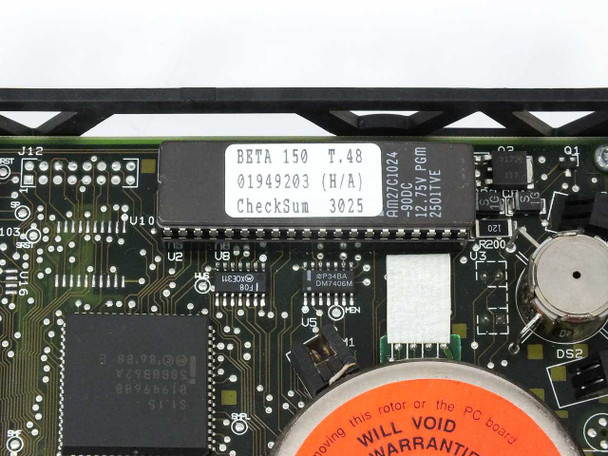 Iomega Beta 150A – PCB closeup showing BETA 150 T.48 firmware sticker with part number 01949203 (H/A) and CheckSum 3025