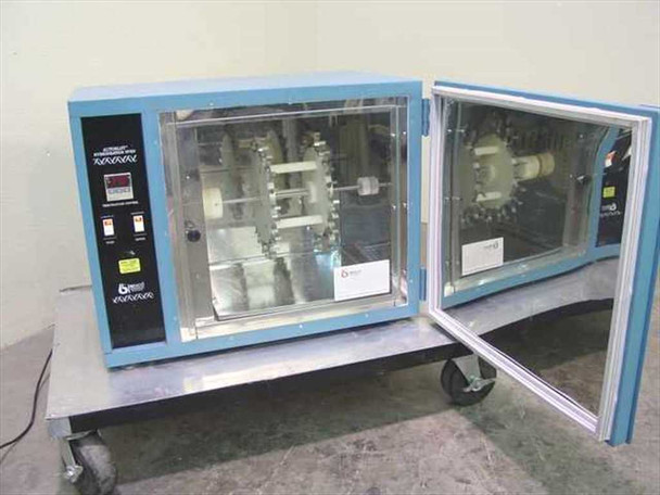 Bellco Glass 7910-00110 AutoBlot Hybridization Oven – door open showing interior rotating rotor assembly with white roller tubes and clear acrylic inner door