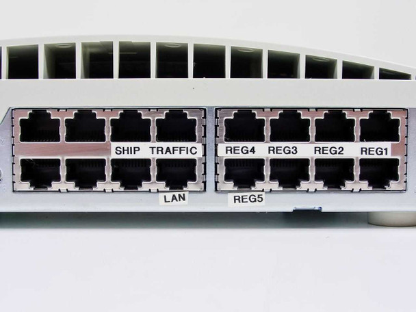 3Com 3C16754 rear port close-up showing LAN, SHIP, TRAFFIC, REG1, REG2, REG3, REG4, and REG5 labeled RJ-45 ports
