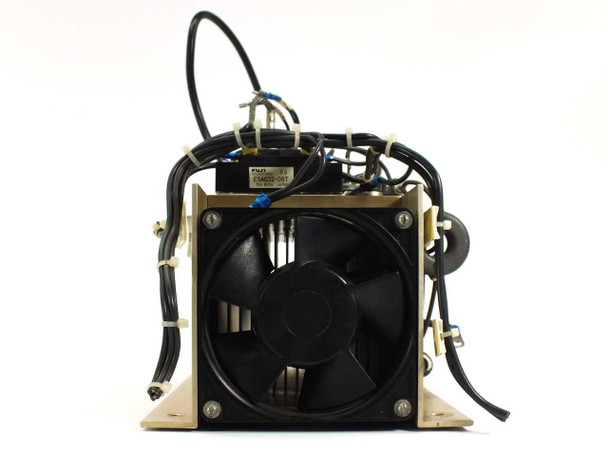 Heat sink assembly – end view showing 220VAC cooling fan and Fuji Electric ESAG32-06T module label
