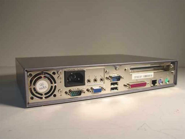 Neoware EON thin client — rear panel showing power inlet, fan, DB9 serial, DB15 VGA, USB ports, DB25 parallel port, RJ-45 LAN, and dual PS/2 ports