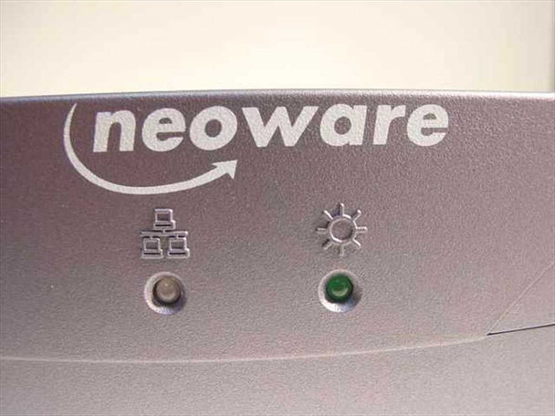 Neoware EON thin client front panel close-up showing Neoware logo, network activity LED indicator, and power/status LED indicator