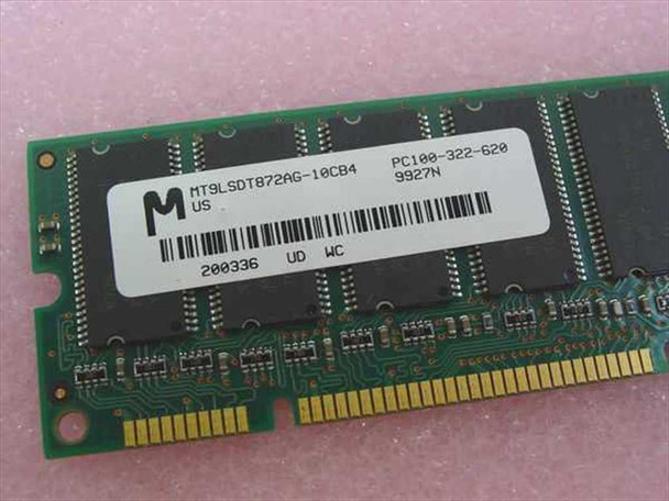 Micron MT9LSDT872AG-10CB4 64MB PC100-322-620 ECC SDRAM – close-up of label showing part number and date code