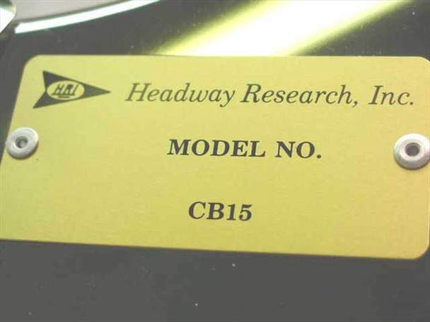 Headway Research CB15 model plate close-up — gold label reading Model No. CB15 with HRI logo