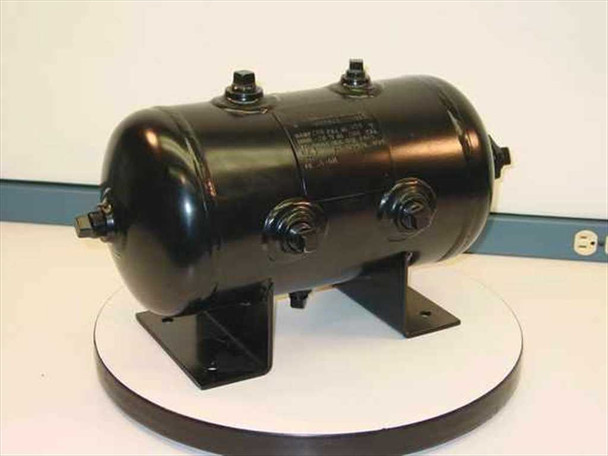 Brunner Eng. & Mfg. 0590M 3-gallon black steel air receiver tank with integral mounting feet and multiple port fittings — front three-quarter view