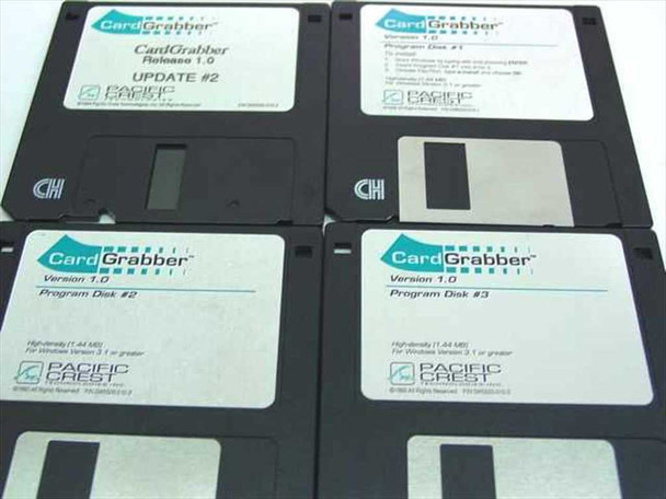 Four 3.5-inch high-density floppy disks included with PCT-5500 CardGrabber: Update #2 Release 1.0, Program Disk #1, Program Disk #2, and Program Disk #3 for Windows 3.1 or greater