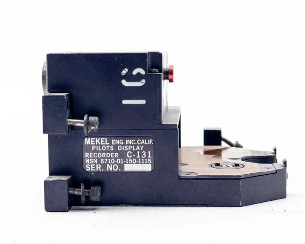Mekel Engineering C-131 Pilots Display Recorder – side label view clearly showing MEKEL ENG. INC. CALIF., PILOTS DISPLAY, RECORDER C-131, NSN 6710-01-150-1115