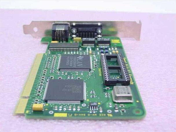 Madge 151-100-3S PCI Ringnode card — angled rear-quarter view showing solder side, TI controller, and oscillator crystal