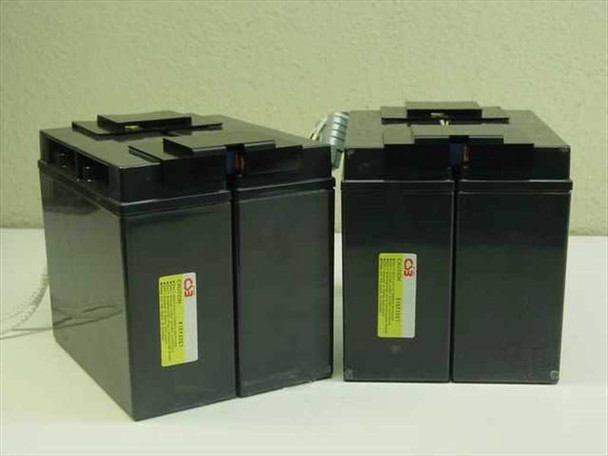 Four CS-brand sealed lead-acid batteries for APC SU48BP – two pairs side by side showing interconnect cables and connectors