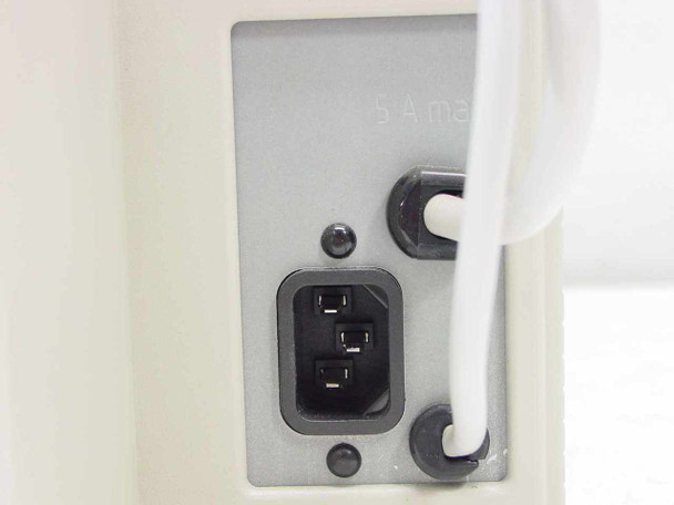 HP DeskJet 1600CM rear power inlet close-up showing IEC C14 connector