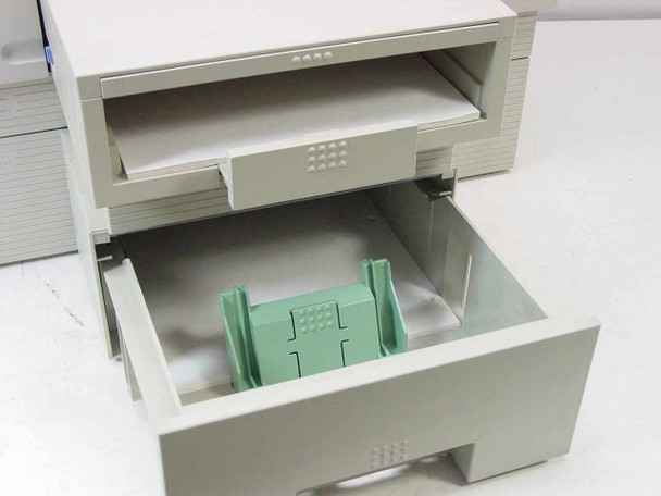 HP C3543A expansion paper tray open showing drawer and green paper guide insert