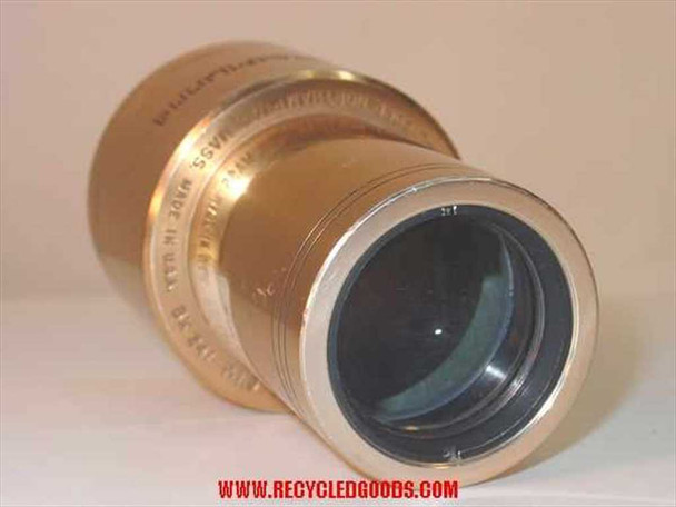 Kollmorgen BX241 Super Snaplite 35mm lens — side view of full barrel length showing rear glass element, engraved markings, and gold finish