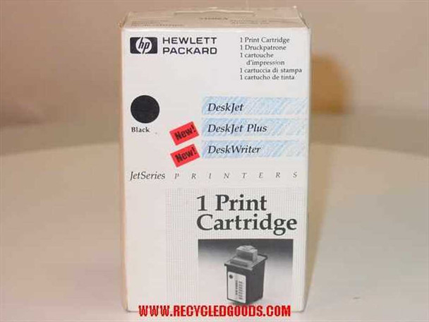 HP 51608A JetSeries Black Print Cartridge in original Hewlett-Packard box – front showing DeskJet, DeskJet Plus, and DeskWriter compatibility