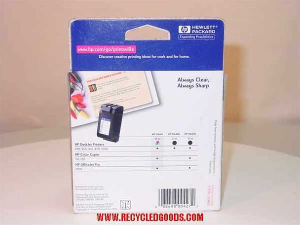 HP 51641A cartridge box rear panel showing compatibility chart for DeskJet, Color Copier, and OfficeJet Pro printers with barcode