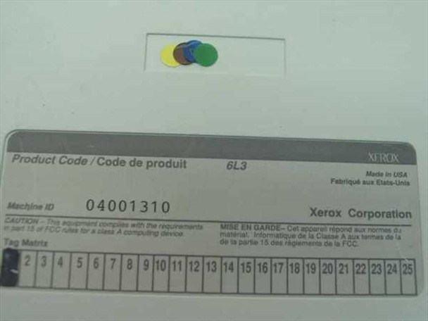 Xerox 6L3 product code label showing Product Code 6L3, Machine ID 04001310, Made in USA, Xerox Corporation