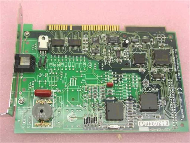 FasCom 128 ISDN PCI card solder side — full board reverse view showing PCI edge connector, additional ICs, serial number label 612004053, and CE marking