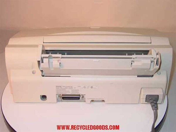 Epson Stylus Color 600 P954A – rear view showing parallel port connector, paper support raised, and power cord attached