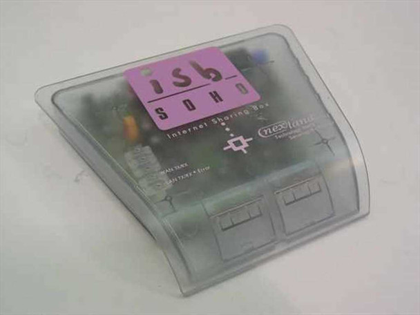 Nexland ISB SOHO Internet Sharing Box broadband router – front/top angled view showing translucent enclosure and ISB SOHO label