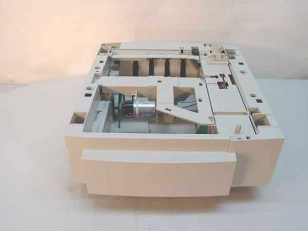 Lexmark 43H0382 500-sheet paper tray feeder — rear three-quarter view showing internal feed assembly, pickup motor, and paper path components with drawer partially extended