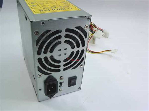 Turbolink ATX-250 rear panel showing IEC AC inlet, rear power switch, and exhaust fan