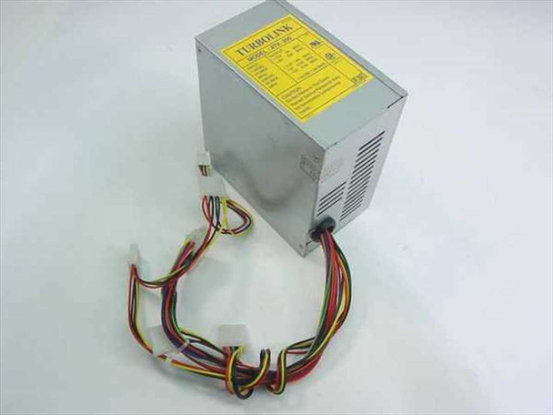 Turbolink ATX-250 250W ATX power supply – three-quarter front view showing housing and attached power cables